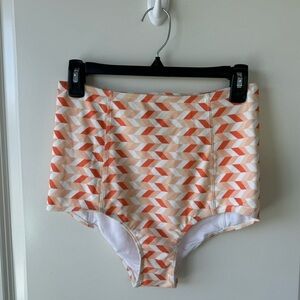 NWOT Kortni Jeane High Waisted Chevron Bikini Bottoms Orange Medium